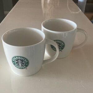 Set of 2 Starbucks Coffee Mugs 12 oz 2008 Bone China White W Siren Logo